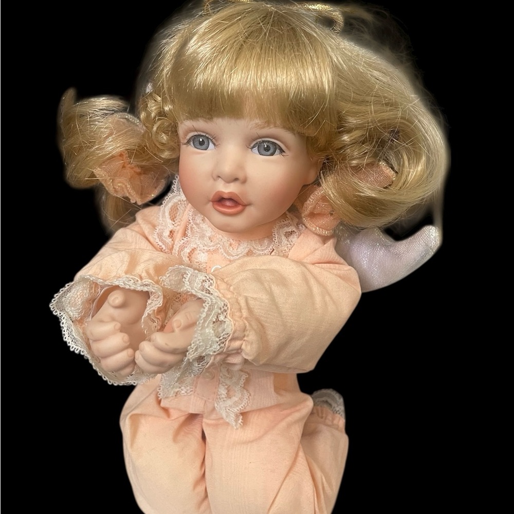 Hamilton Collection Porcelain Baby Angel Doll in Peach Outfit - 1997